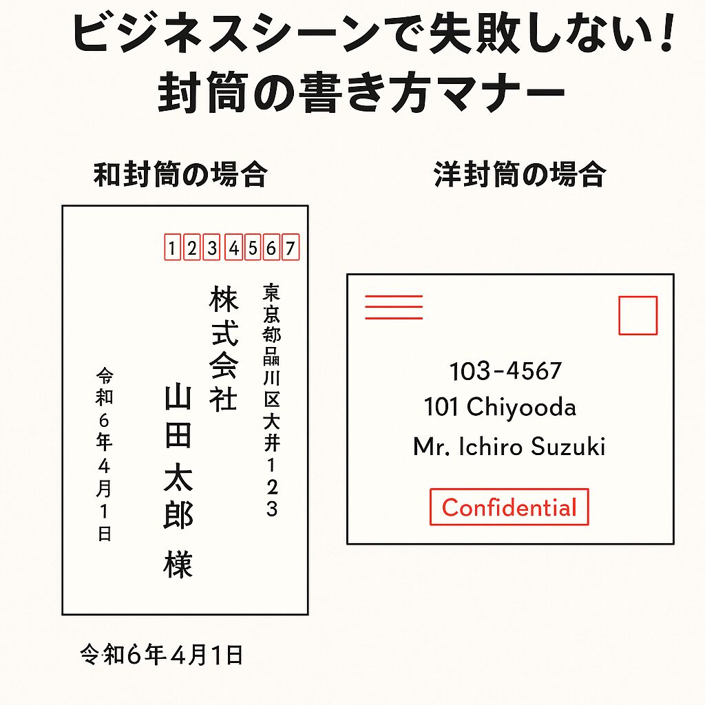 和封筒(縦書き)と洋封筒(横書き)のケース